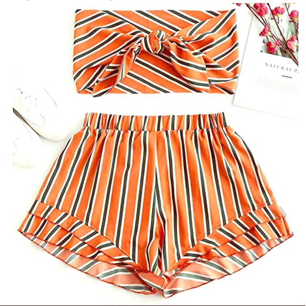 Tied front knot bandeau top and shorts set